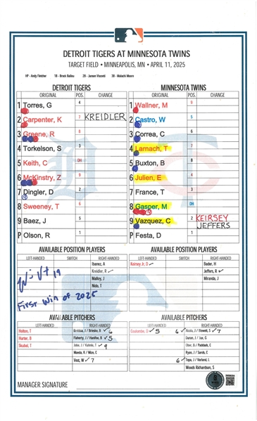 Will Vest Autographed 1st Win of 2025 Lineup Card