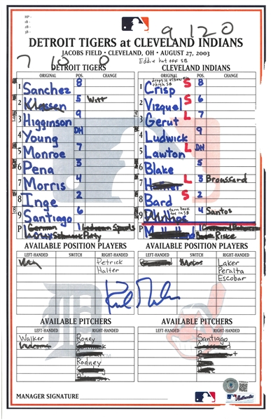 Kirk Gibson Autographed 8/27/2003 Lineup Card