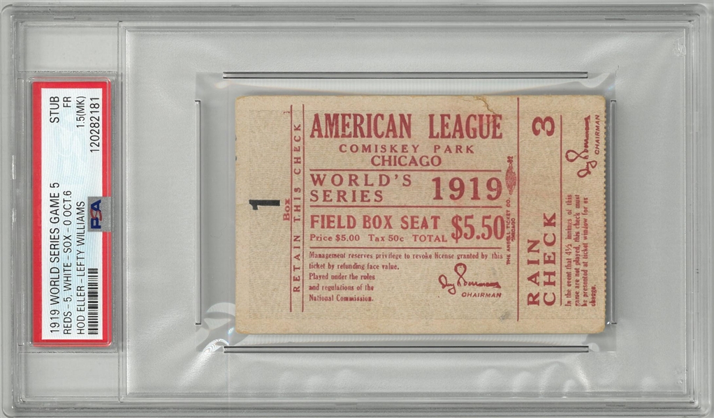 1919 World Series Game 5 Ticket Stub PSA 1.5 White Sox vs. Reds