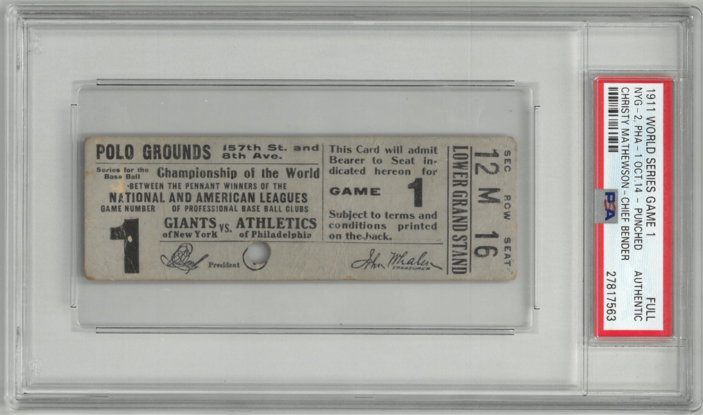 1911 World Series Game 1 Full Ticket - PSA Auth - Giants vs. Athletics