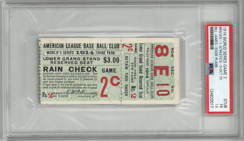 1914 World Series Game 2 Ticket Stub - PSA 1.5 Braves vs. Athletics