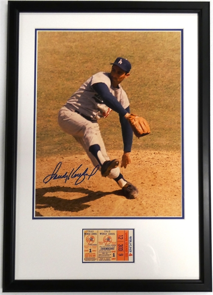 Sandy Koufax Autographed 1963 World Series Ticket Display