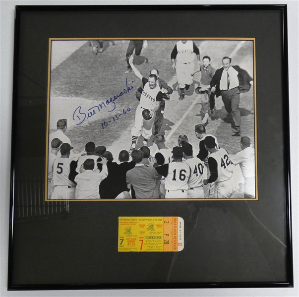Bill Mazeroski Autographed 1960 World Series Game 7 Ticket Display