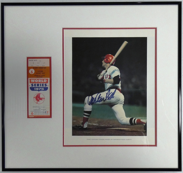 Carlton Fisk Autographed 1975 World Series Game 6 Ticket Display