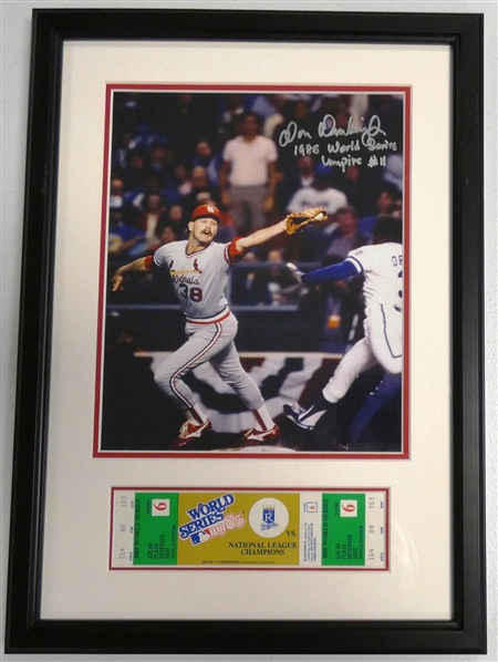 Don Denkinger Autographed 1985 World Series Game 6 Blown Call Ticket Display