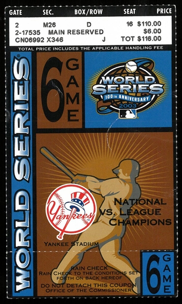 2003 World Series Game 6 Ticket