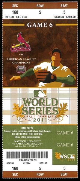 2011 World Series Game 6 Ticket