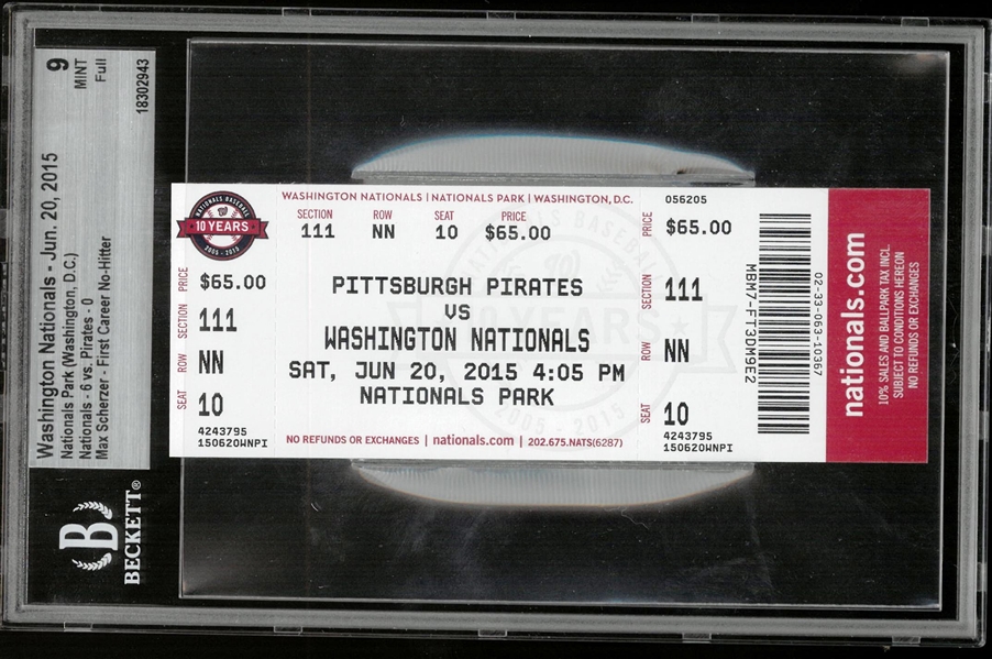 Max Scherzer BGS 9 2015 No Hitter Ticket