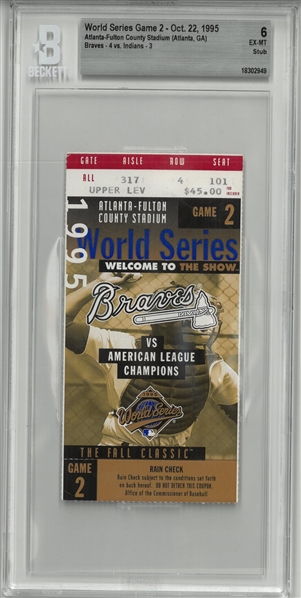 1995 World Series Game 2 Ticket - BGS 6