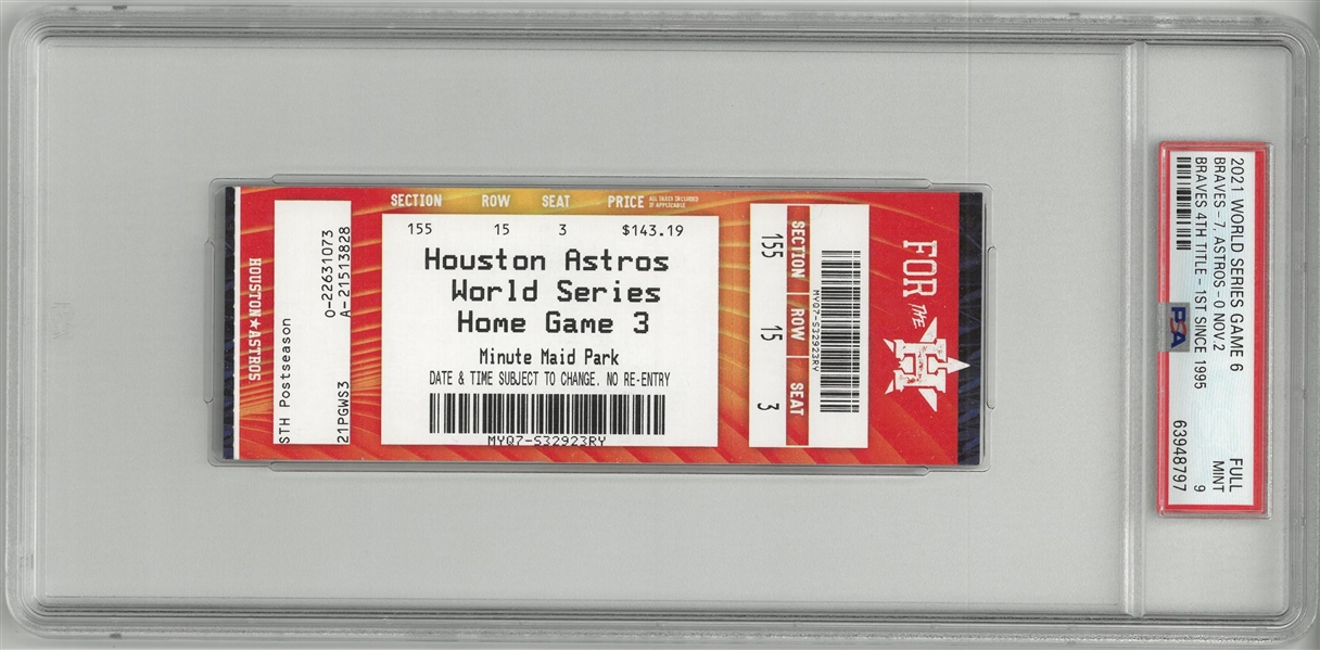 2021 World Series Game 6 Ticket - PSA 9