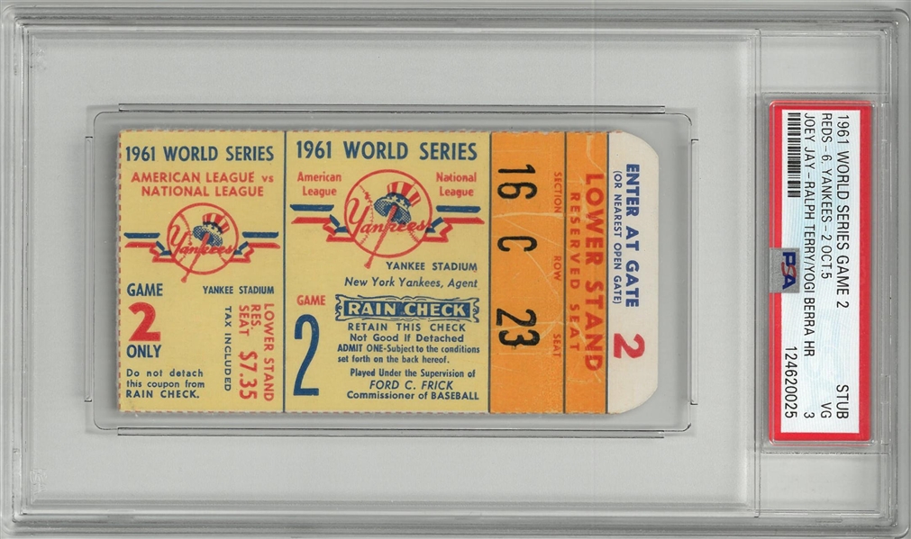 1961 World Series Game 2 Ticket - PSA 3