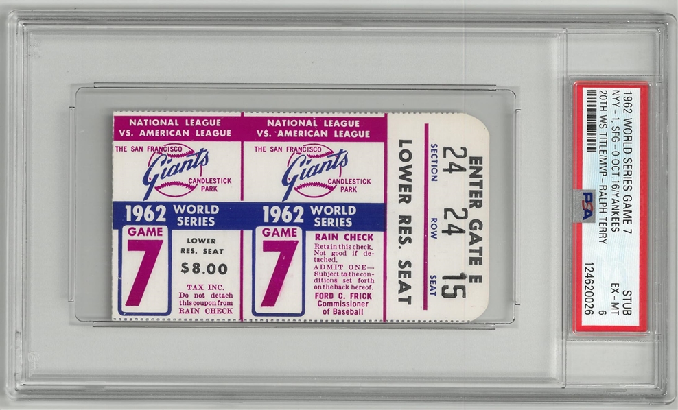 1962 World Series Game 7 Ticket - PSA 6