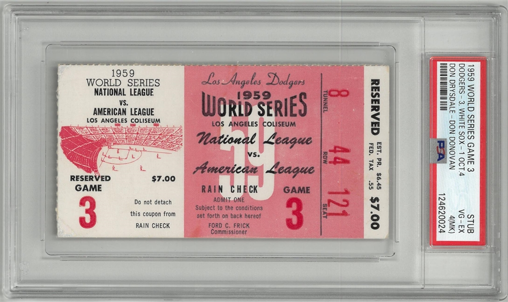 1959 World Series Game 3 Ticket - PSA 4