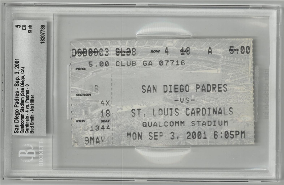 Bud Smith 2001 No Hitter Ticket - BGS 5