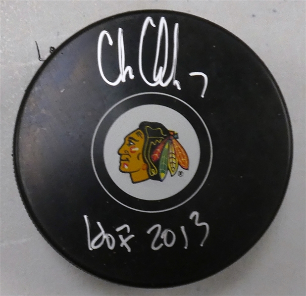 Chris Chelios Autographed Blackhawks Puck w/ HOF