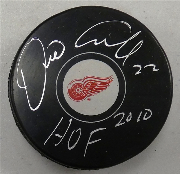 Dino Ciccarelli Autographed Red Wings Puck w/ HOF
