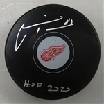 Marian Hossa Autographed Red Wings Puck w/ HOF