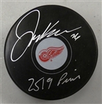 Joe Kocur Autographed Red Wings Puck w/ Penalty Minutes