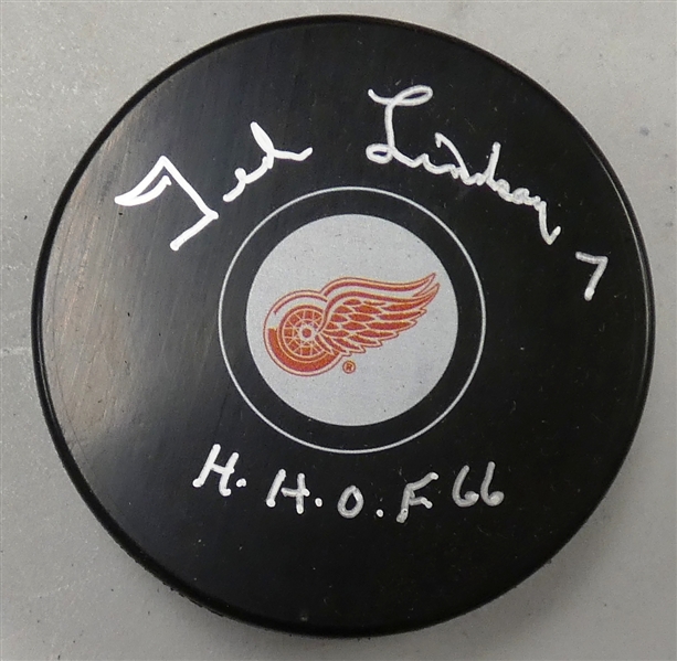 Ted Lindsay Autographed Red Wings Puck w/ HOF