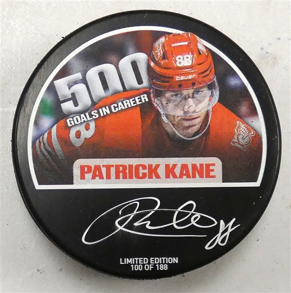 Patrick Kane Autographed 500th Goal Puck