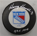 Harry Howell Autographed Rangers Puck w/ HOF