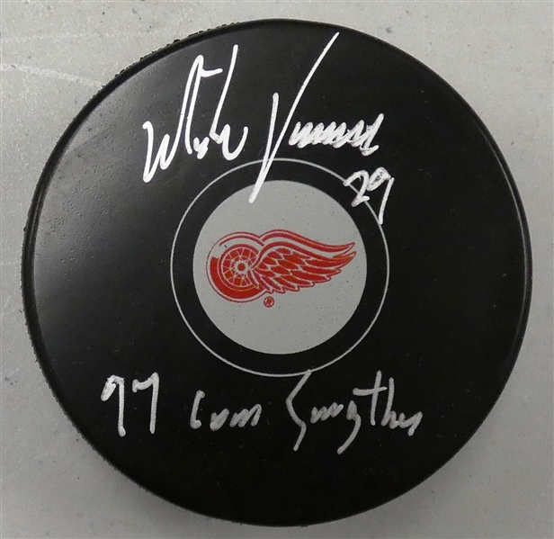Mike Vernon Autographed Red Wings Puck w/ Conn Smythe