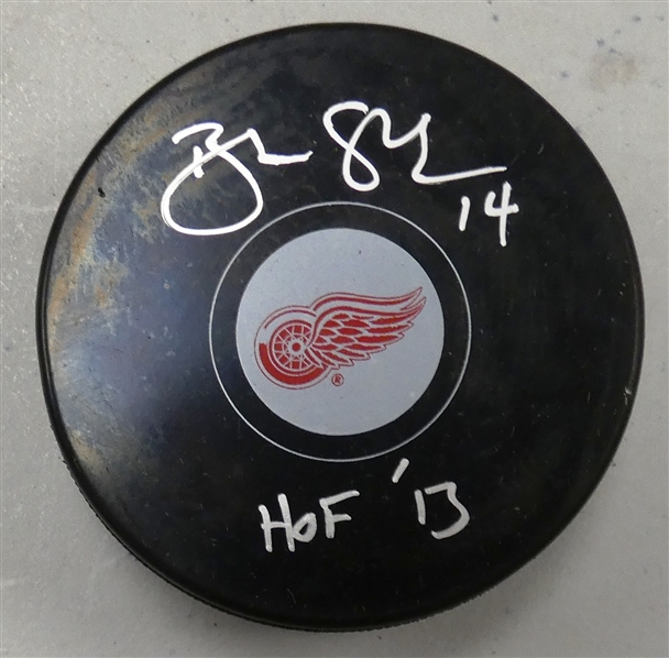 Brendan Shanahan Autographed Red Wings Puck w/ HOF